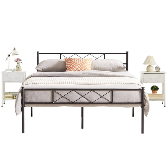 Queen Size Bed Frame and Nightstands Bedroom Sets, 3-Piece Set
