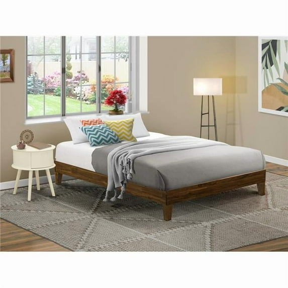 Queen Size Bed Frame with 4 Solid Wood Legs & 2 Extra Center Legs - Walnut