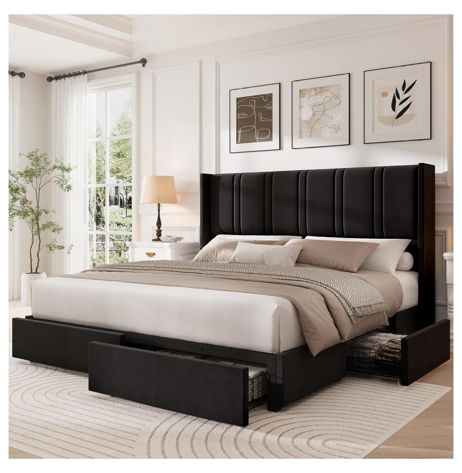 queen-size-bed-frame-with-4-storage-drawers-and-wingback-headboard