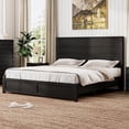 thumbnail image 1 of VanAcc Queen Size Bed Frame with 49" Tall & Full-Panel Headboard, Farmhouse Platform Bed with Wood Slats & Metal Bed Frame, Noise Free, 1 of 7