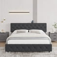 thumbnail image 1 of Queen Size Bed Frame with Adjustable Headboard, Upholstered Platform with USB Ports, Dark Grey, 1 of 7