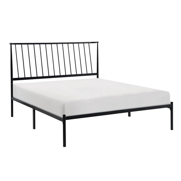 Queen Size Bed Frame with Angled Headboard, Metal Platform Bed with Slats, No Box Spring Needed, Modern Farmhouse Bedroom Furniture