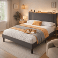 thumbnail image 1 of Hot Sale Wingback Upholstered Queen Bed Frame, Sturdy & Noise-Free Platform Bed, No Box Spring Required, Easy Assembly Dark Grey, 1 of 10