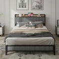 thumbnail image 1 of Queen Size Bed Frame with Charging Station, Upholstered Headboard, Metal Platform, Grey, 1 of 1