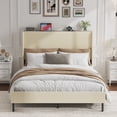 thumbnail image 1 of Queen Size Bed Frame with Headboard & Charging Station,Upholstered Platform Queen Bed Frames,Noise Free,Easy Assemble,Beige, 1 of 8