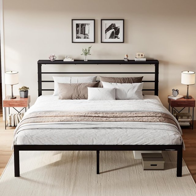Queen Size Bed Frame with Headboard Heavy Duty Platform Bed Frame with