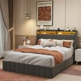 thumbnail image 1 of Queen Size Bed Frame with LED, 4 Under-bed Portable Storage Drawers, Wings Headboard Design, Dark Grey, 1 of 9