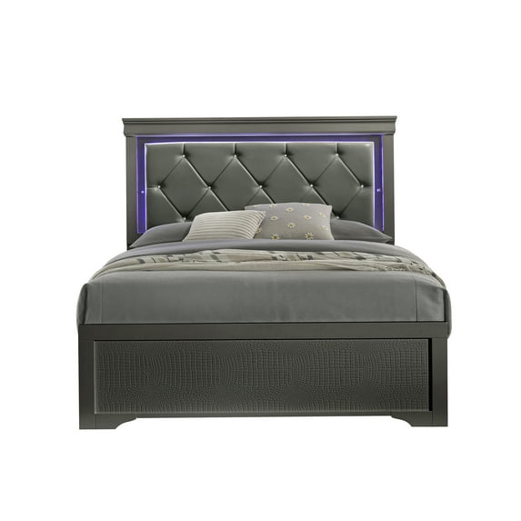 Queen Size Bed Frame with LED Headboard, Upholstered Platform Bed, Modern Bedroom Furniture with Adjustable Ambient Light, No Box Spring Needed