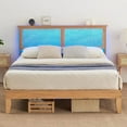 thumbnail image 1 of Queen Size Bed Frame with Rattan Headboard & LED Lights, Platform Bed Frame with Mattress Foundation, No Box Spring Needed, Easy Assembly, 1 of 6