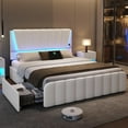 thumbnail image 1 of Queen Size Bed Frame with Storage Drawers and LED Lights, Upholstered Platform Bed, Adjustable Headboard Height, No Box Spring Required, Cream White, 1 of 8