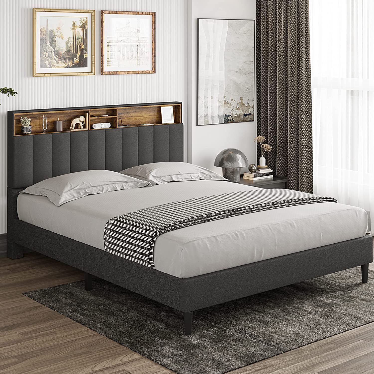 Queen headboard 2024 with electrical outlet