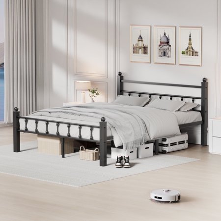 Queen Size Bed Frame with Storage,Noise Free,Under Bed Storage,Easy Assembly,Heavy Duty Steel Slat Support,No Box Spring Needed,Black
