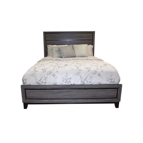 Queen Size Bed Frame with Upholstered Headboard and Footboard, Gray Wood Platform Bed, Modern Chippendale Style Legs, No Box Spring Needed