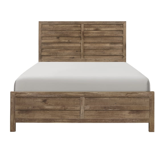 Queen Size Bed Frame with Weathered Pine Finish and Rustic Design