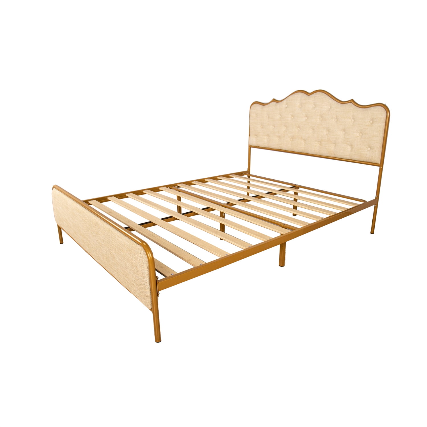 Queen Size Bed Frame with metal frame,solid wood ribs,Platform Bed with