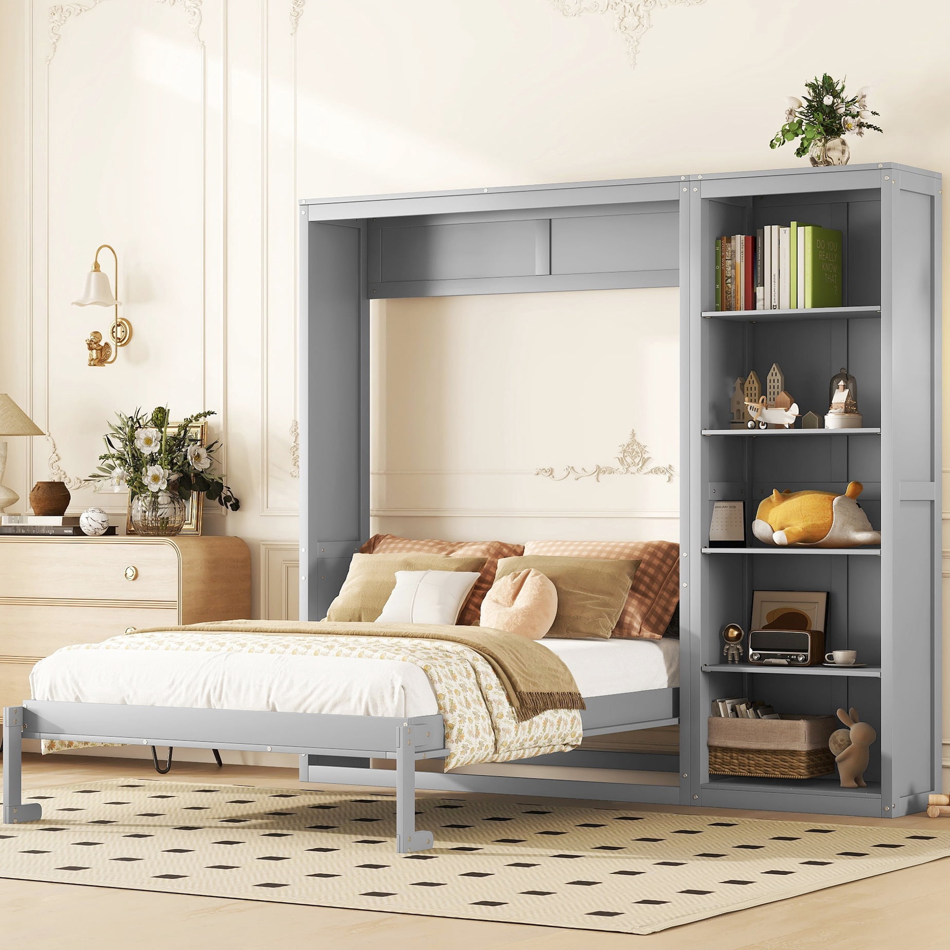 Queen Size Bed, Gray - Space Saving Solution For Small Apartments ...