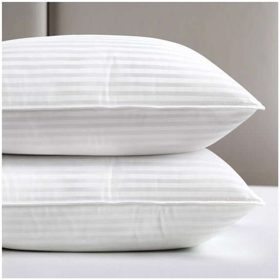 Queen Size Bed Pillows Set of 2 Soft Down Alternative Hotel Collection Pillows for Back Stomach Side Sleepers White Striped