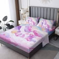 thumbnail image 1 of Queen Size Bed Set for Girls, 1 Fitted Sheet + 1 Flat Sheet + 2 Pillow Case, 3D Colorful Unicorn Bedding Set, Ultra Soft and Fluffy, Pink & Rainbow Color, 1 of 4