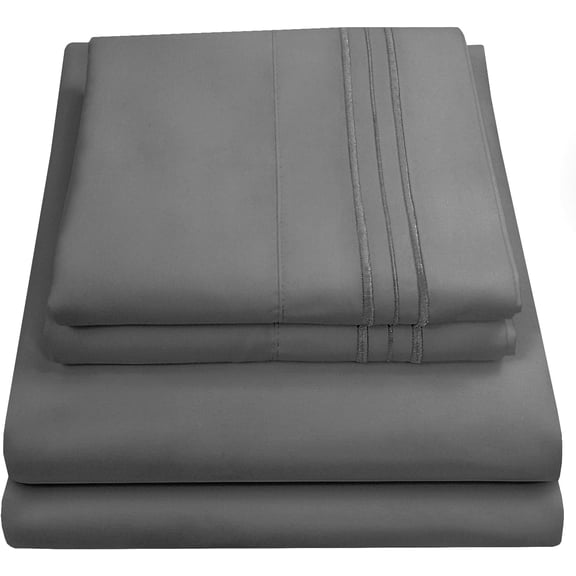 Queen Size Bed Sheets - Breathable Luxury with Full Elastic & Secure Corner Straps Built In 1800 Supreme Collection Extra Soft Deep Pocket Bedding Set, Sheet Queen, Gray