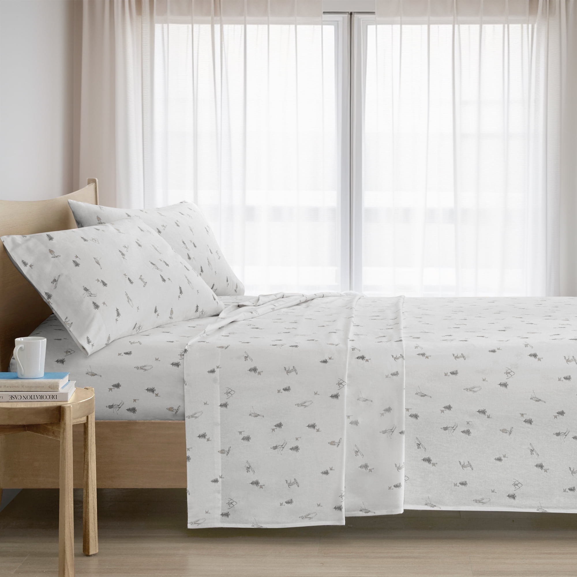 Gray Plaid Cotton Flannel Queen Bedding Set