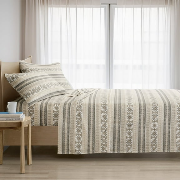 Regency Heights Queen Size Cotton Flannel Sheet Set, 4-Piece Flannel Bed Sheets Queen, 100% Cotton Bed Sheets Set with Deep Pocket, Gray/Taupe Nordic