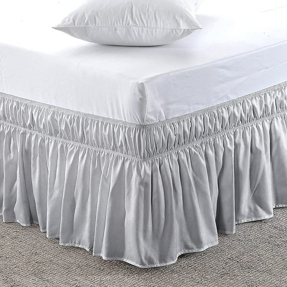 Queen Size Bed Skirt (60" x 80") Elastic Wrap Around, 100% Cotton Dust Ruffle, Easy Fit with 18" Tailored Drop, 400TC Shrinkage and Fade Resistant Bed Frame Cover - Light Grey Solid.