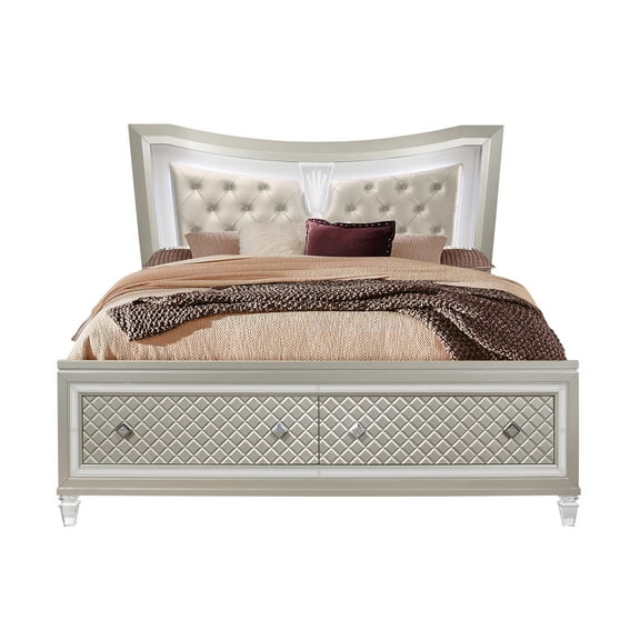 Queen Size Bed With Acrylic Legs And Glittering Champagne Led Headboard Bedroom Happy Hardware