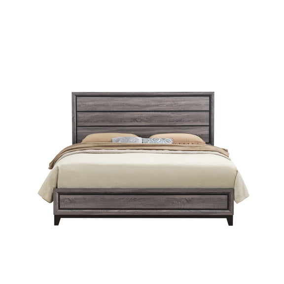Queen Size Bed With Mirage Grey Headboard, Panel Style, Construction, Tapered Legs, Rubberwood In Look, Build,