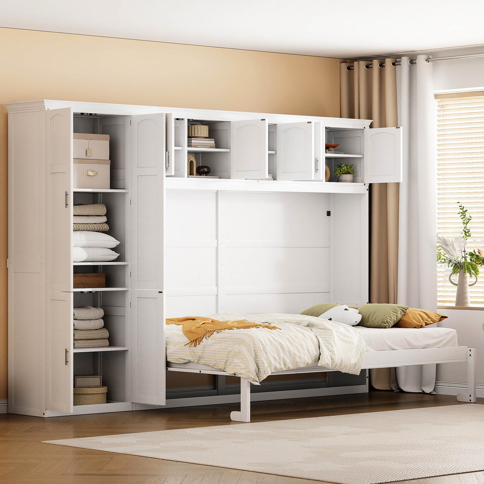 Curated visual reference: Space Efficient King Size Beds Reference: Queen Size Bed With White Finish And Efficient Storage System