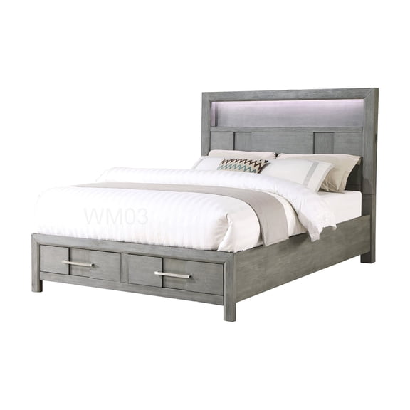 Queen Size Bed with Bluetooth Speaker, LED Light Headboard, USB Ports and Bookshelf Storage