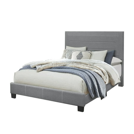 Queen Size Bed with Fabric Wrapped Frame and Panel Headboard, Gray- Saltoro Sherpi