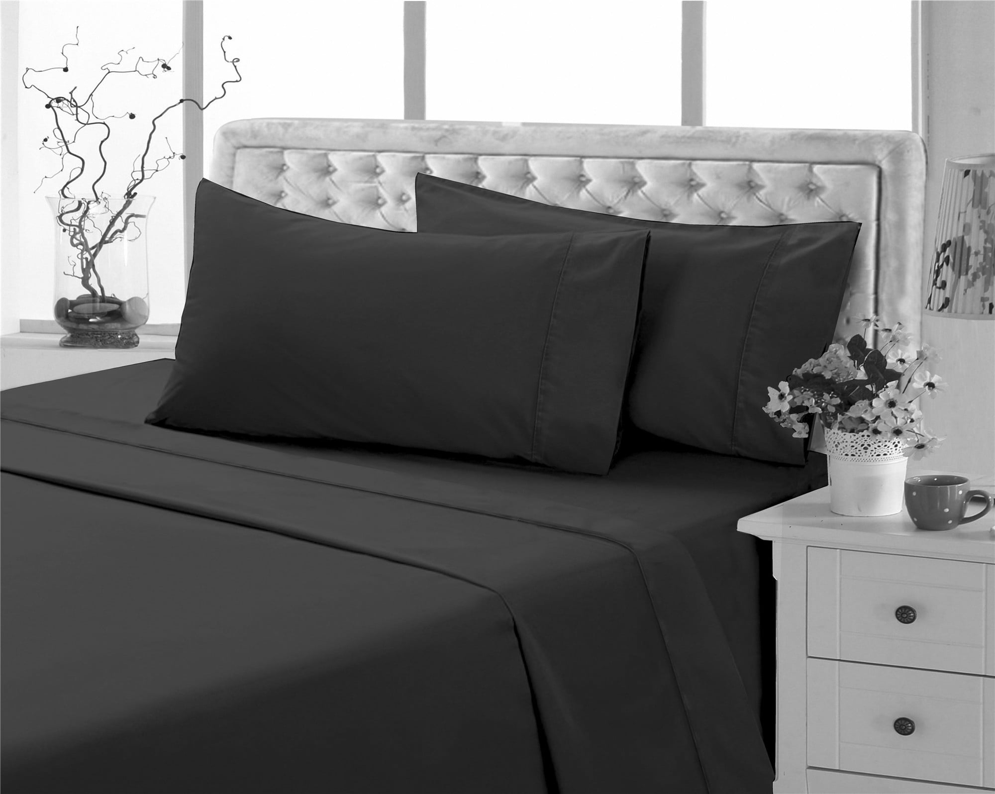Queen Size Bedding Sheets & Pillowcase 4Piece Set, Black
