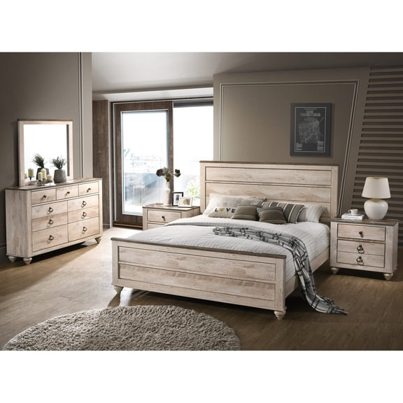 Queen Size Bedroom Furnishings | Create a Modern and Rustic Bedroom | Wood Patch Pattern on Top | Drawers with Durable Construction