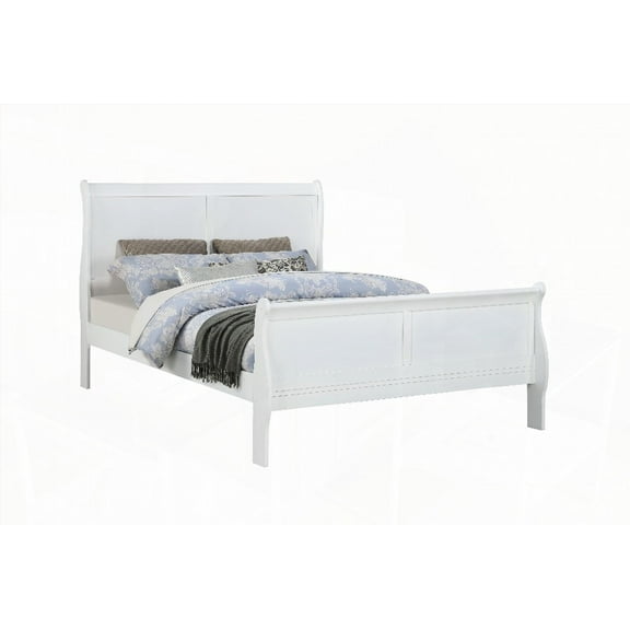 Queen Size Bedroom Sleigh Bed of White Louis Phillipe Solid Wood 1pc