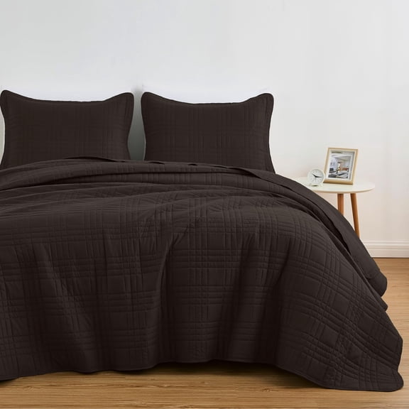 Queen Size Bedspread Set, 3-Piece Brown Oversized Quilted Microfiber Lightweight Bedspread Coverlet (100"x106") for All Seasons