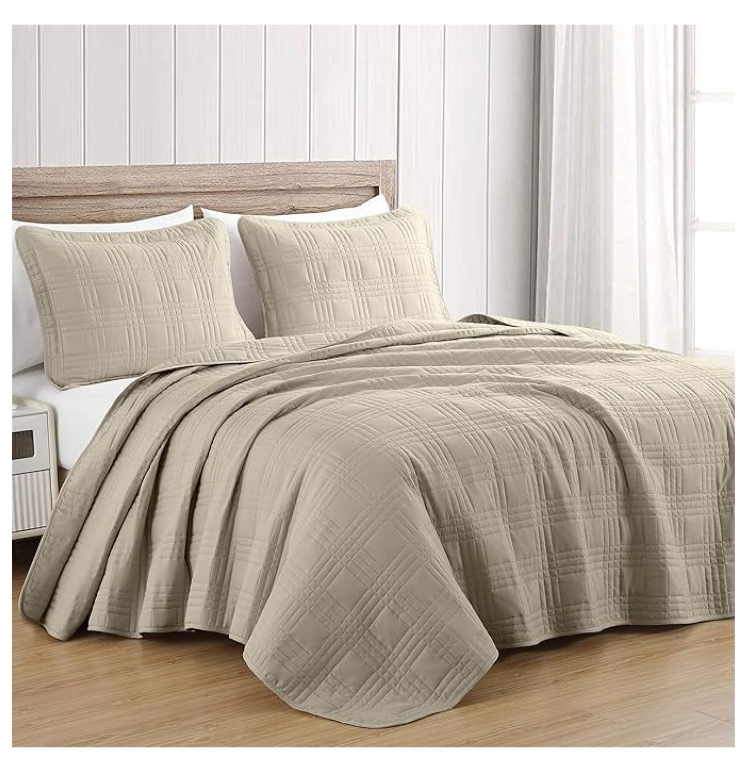 Queen Size Bedspread Set, 3-Piece Oversized Quilted Microfiber