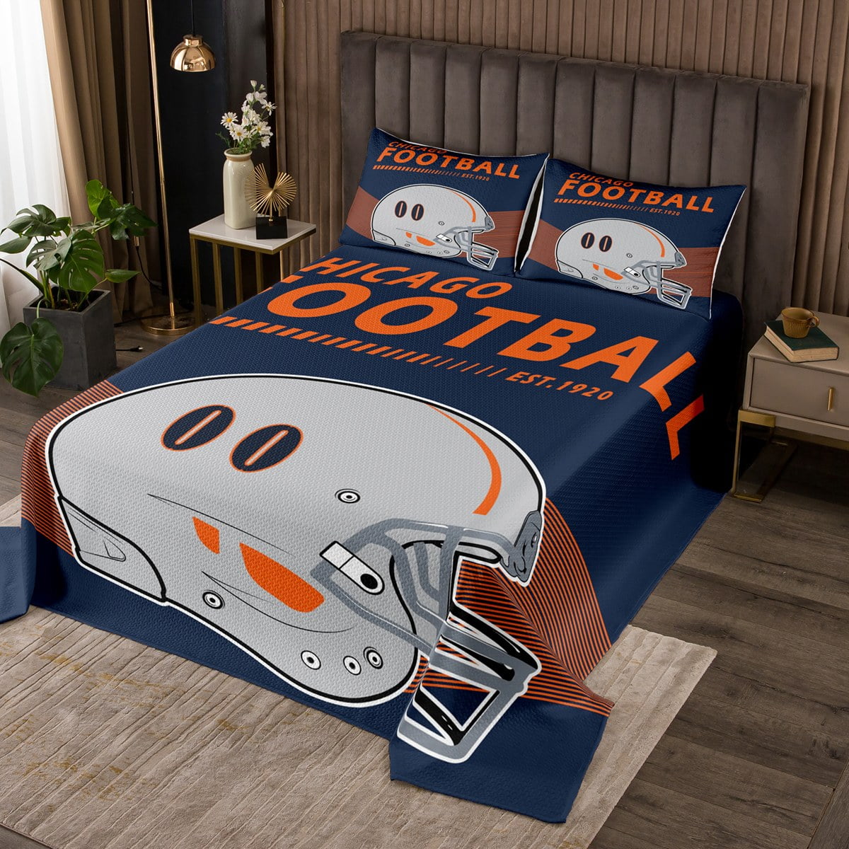 Queen Size Bedspread Set for Boys American Football Quilt Set Football