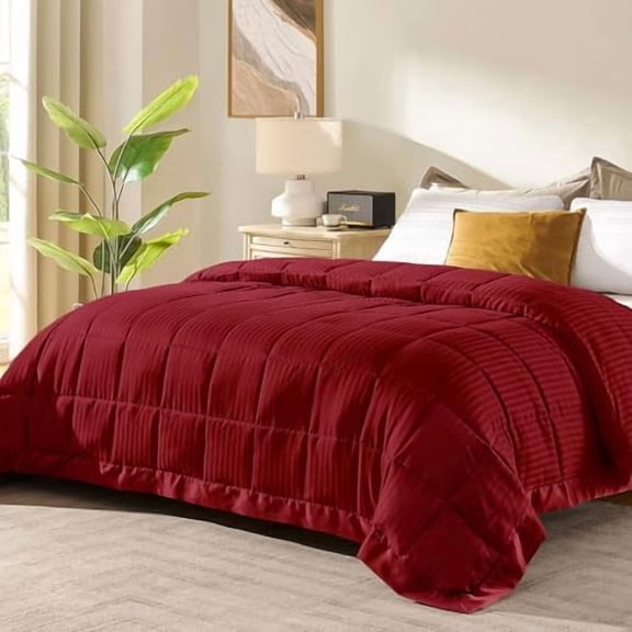 Queen Size Blanket with Satin Trim, Lightweight Down Alternative Blankets Queen Size for All Season, Machine Washable (Red, 90x90 Inch)