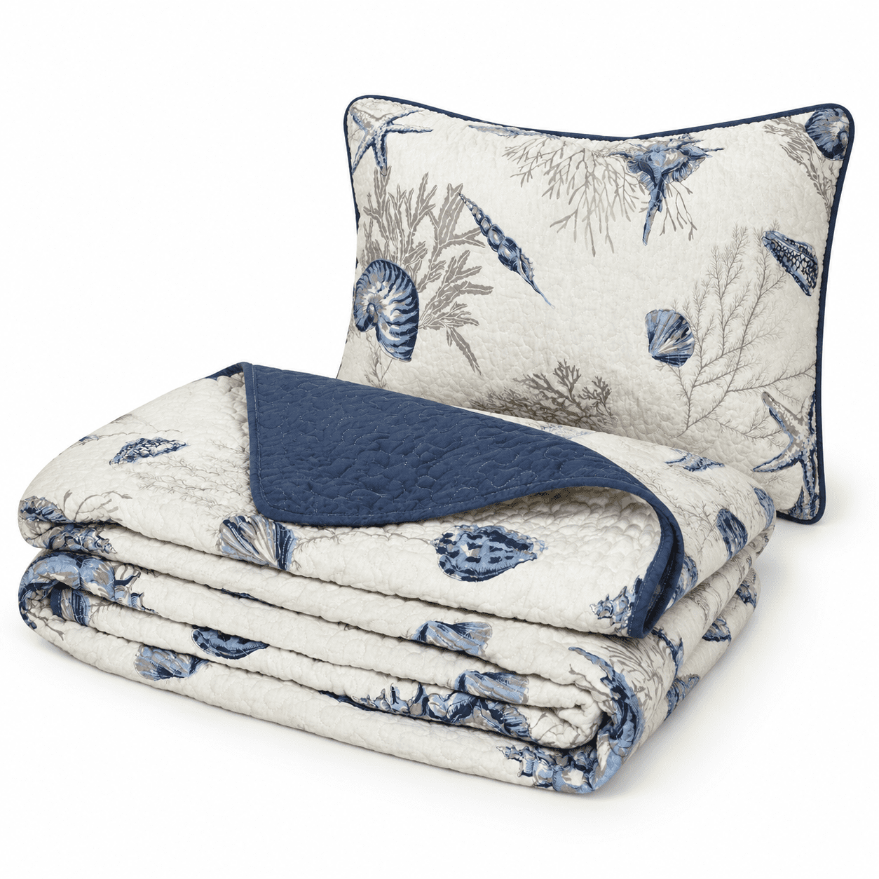 Queen Size Blue Quiltedforter Set Nautical Beddington Bedspread ...