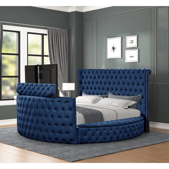 Queen Size Blue - Sturdy Wood Construction & Crystal Tufting - Bedroom Retreat - Ensure Long - lasting Use