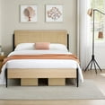 thumbnail image 1 of Queen Size Boho Bed Frame with Rattan Headboard & Wood Footboard, Under Bed Storage, No Box Spring Needed, Noise-Free Design, 1 of 7