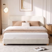 BERRY NEST Boucle Queen Size Bed Frame - Upholstered Bed Frame with Adjustable Headboard, Solid Wood Legs, Rounded Corners, Easy Assembly, Marshmallow BedFrame, Cream