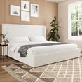 thumbnail image 1 of Queen Size Boucle Bed Frame, Upholstered Cloud Bed Frame with Headboard, Solid Wood Legs & Slats, No Box Spring Needed, White, 1 of 8
