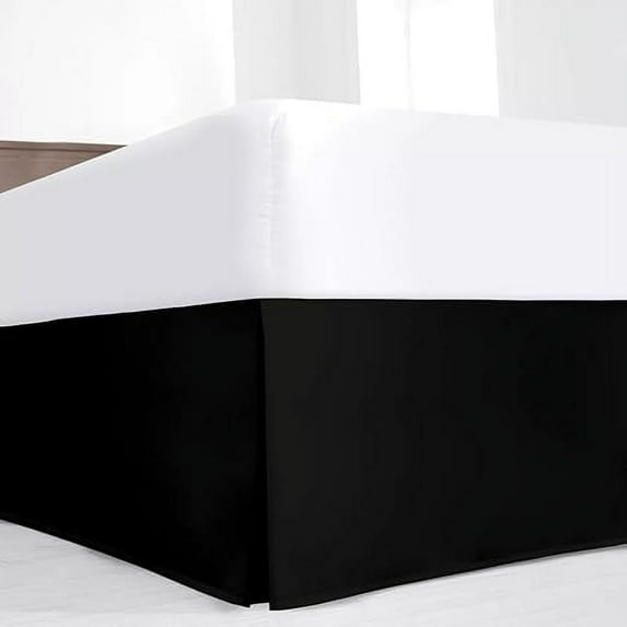 Queen Size Box Pleated Bedskirt - 100% Microfiber - 14" Deep Pocket - Hotel Quality Bedskirt - Black.