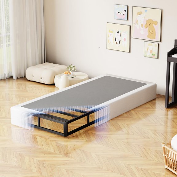 Queen Size Box Spring 7 Inch, Heavy Duty Metal Box Spring Bed Base with Fabric Cover, Mattress Foundation, Easy Assembly, Noise Free(Queen)