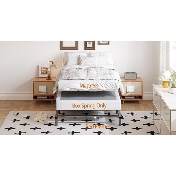 Queen Size Box Spring Foundation 5 Inch Low  Heavy Duty Metal Mattress Support with Quiet Assembly and Dust Cover