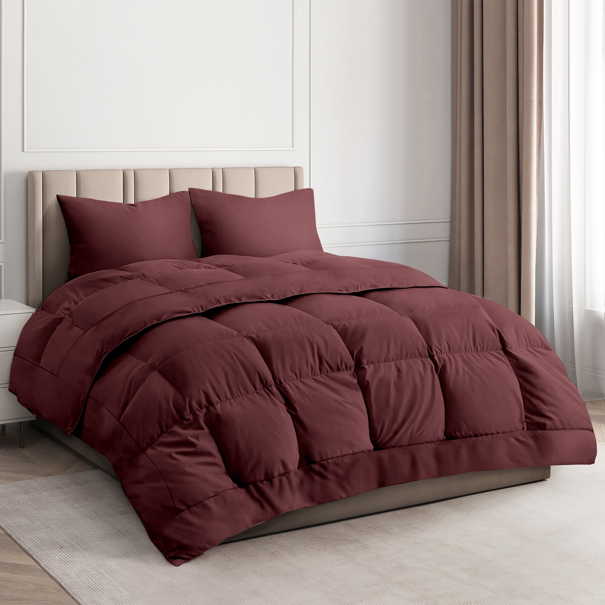 Queen Size, Burgundy Alternative Down Comforter Warm, Lightweight