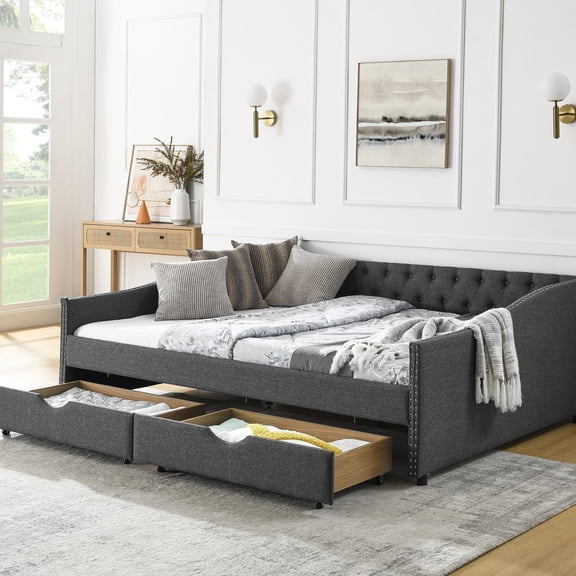 Queen Size - Button Tufted & Soft Linen - Reading Nook - Comfortable Reading Spot