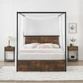 thumbnail image 1 of Queen Size Canopy Bed Frame with 2 Storage Drawers, Black Four-Poster Platform Metal Bed Frame with Headboard and Wooden Slats Support, No Box Spring Needed, Easy Assembly, 1 of 7