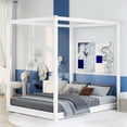 thumbnail image 1 of Queen Size Canopy Bed Frame,4-Post Canopy Platform Bed Frame with Headboard and Support Legs,Wood Full Bed Frame for Kids Teens Adults, No Box Spring Needed,Easy to Assemble,White, 1 of 8